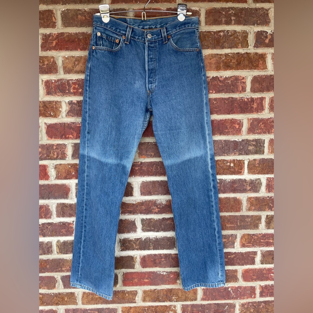 Men’s Levi’s 501 Vintage Button Fly Faded Jeans Tag Size 30/32 Check Msrmnts